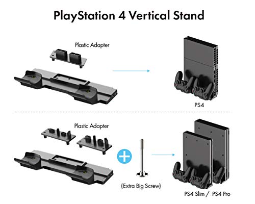 ElecGear PS4 Soporte Vertical con Dual Estación de Carga de Mandos Controller Cargador para DualShock 4 Controller con 4X Mini Adaptador y 2X Puerto USB para PS4, PS4 Slim, PS4 Pro