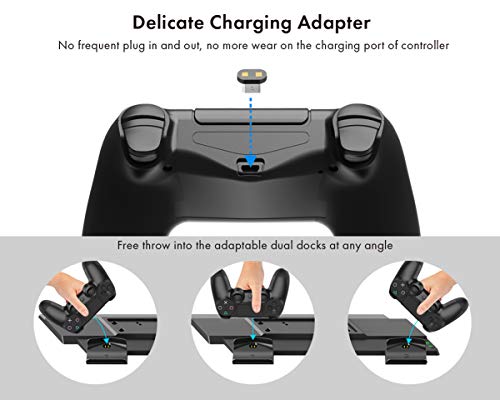 ElecGear PS4 Soporte Vertical con Dual Estación de Carga de Mandos Controller Cargador para DualShock 4 Controller con 4X Mini Adaptador y 2X Puerto USB para PS4, PS4 Slim, PS4 Pro