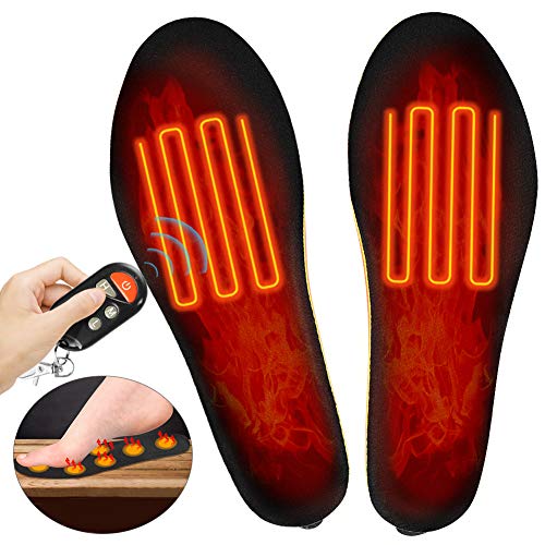 Eléctrica Plantillas Calefactables con Control Remoto, Tamaño Ajustable, Batería Recargable Incorporada, Ajuste de Temperatura de 3 Velocidades, Calentador de Pies con Calefacción para Hombres Mujeres