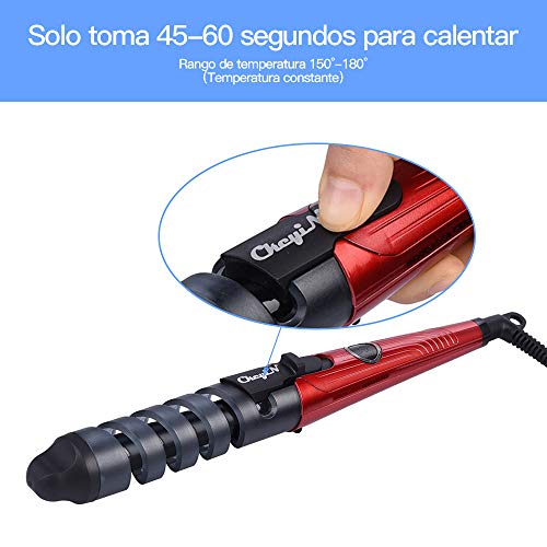 Eléctrica Rizador de Pelo de Cerámica Espiral Rodillos de Pelo Curling Iron Wand Salon Herramientas de Peinado de Cabello (Rojo)