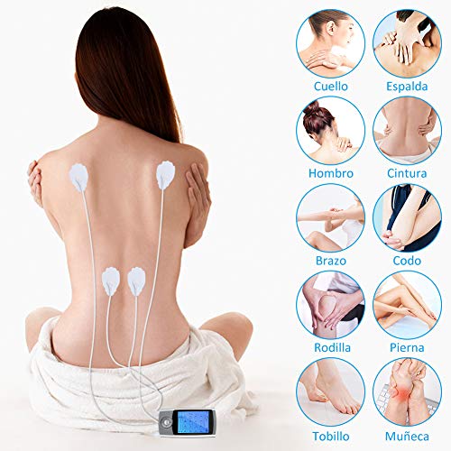 Electroestimulador Digital Masaje Portatil, 16 Modos 6 Pads 2 Canales Estimulador Muscular Recargable Masajeador Electro para Alivio del Dolor de Cervical/Piernas/Abdominal/Espalda/Cuello