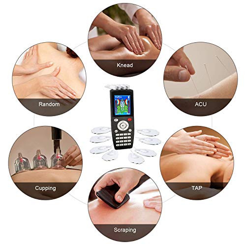 Electroestimuladores Tens y EMS Estimulador De Pulsos, Electroestimulador Digital Masaje,Recargable con 16 Modos y 8 Pads 2 Canales