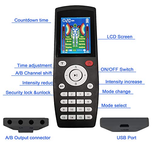 Electroestimuladores Tens y EMS Estimulador De Pulsos, Electroestimulador Digital Masaje,Recargable con 16 Modos y 8 Pads 2 Canales