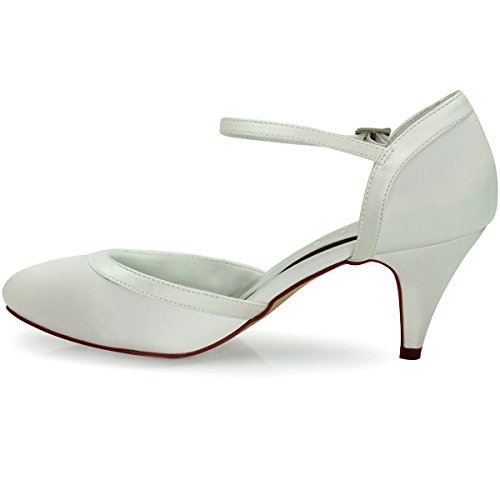 ElegantPark HC1509 Zapatos Novia Boda Mujer Tacón Raso Cerrado Zapatos para Novia Marfil EU 41