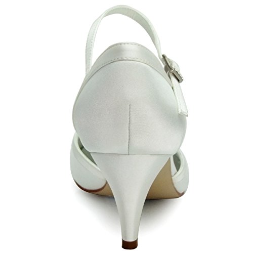 ElegantPark HC1509 Zapatos Novia Boda Mujer Tacón Raso Cerrado Zapatos para Novia Marfil EU 41