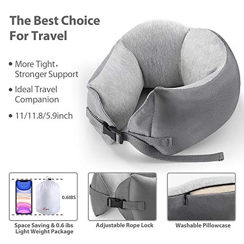 Elegear® Almohada de Viaje Espuma de Memoria Almohada Cervical - Almohada para el Cuello con Tapones Y Máscara de Ojos para Viaje Avión Oficina Familia - Gris Cristal
