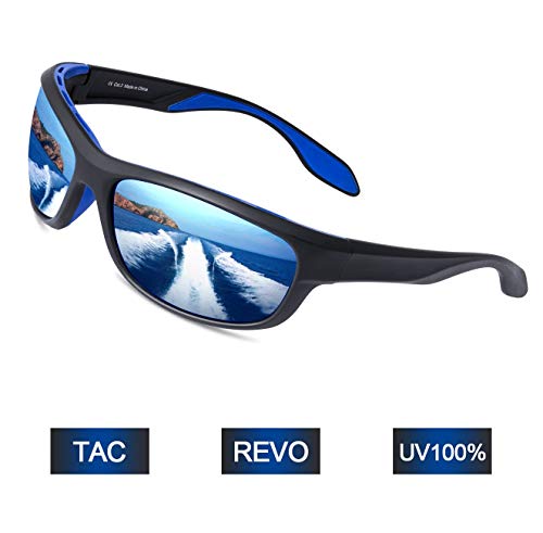Elegear Gafas de Sol Hombre Polarizadas Gafas Deportivas Súper Ligero y Cómodo Anti UVA UV Marco TR90 Lente Espejo con REVO Gafas Hombre y Mujer Ciclismo MTB Running Coche Moto Montaña-Gafas Azules