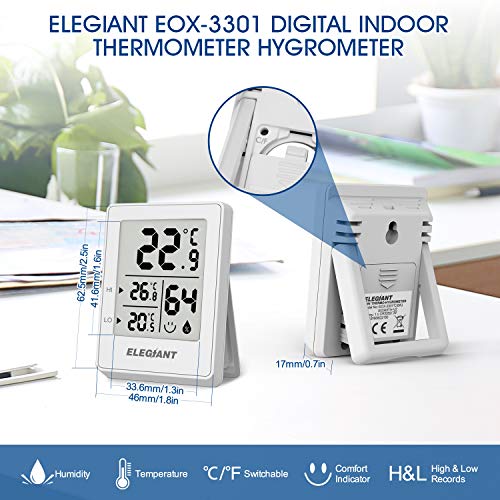 ELEGIANT (2 Piezas Termómetro Higrómetro Digital para Interior, Termohigrómetro Mini Medidor de Temperatura Medidor Profesional de Humedad para Casa, Habitación de Bebés, Sala, Oficina, Blanco