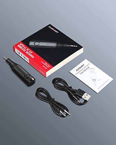 ELEGIANT Receptor Bluetooth 5.0, Adaptador Bluetooth para Audio Aux de Sistema Estéreo de Alta Fidelidad Altavoz Automóvil Jack con Micrófono Super Baja Latencia para Hablar con Manos Libres
