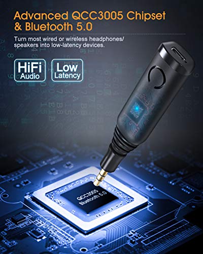 ELEGIANT Receptor Bluetooth 5.0, Adaptador Bluetooth para Audio Aux de Sistema Estéreo de Alta Fidelidad Altavoz Automóvil Jack con Micrófono Super Baja Latencia para Hablar con Manos Libres