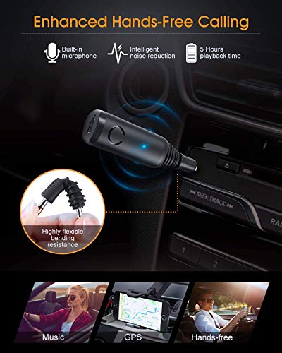 ELEGIANT Receptor Bluetooth 5.0, Adaptador Bluetooth para Audio Aux de Sistema Estéreo de Alta Fidelidad Altavoz Automóvil Jack con Micrófono Super Baja Latencia para Hablar con Manos Libres