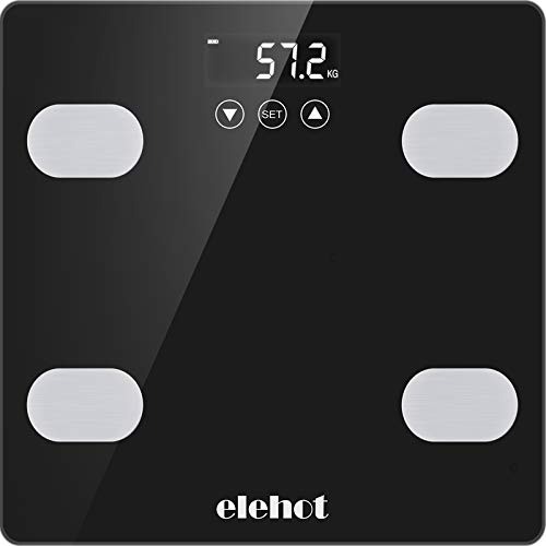 ELEHOT Bascula baño digital grasa corporal analizar 12 datos LCD medida precisa (Negro)