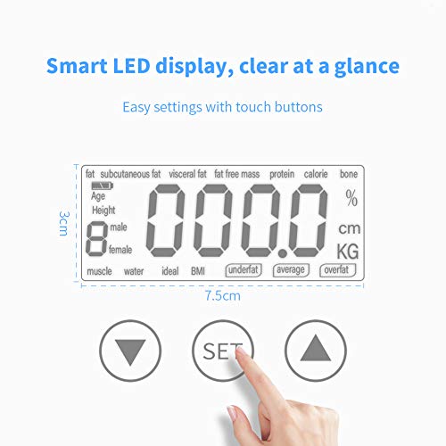 ELEHOT Bascula baño digital grasa corporal analizar 12 datos LCD medida precisa (Negro)