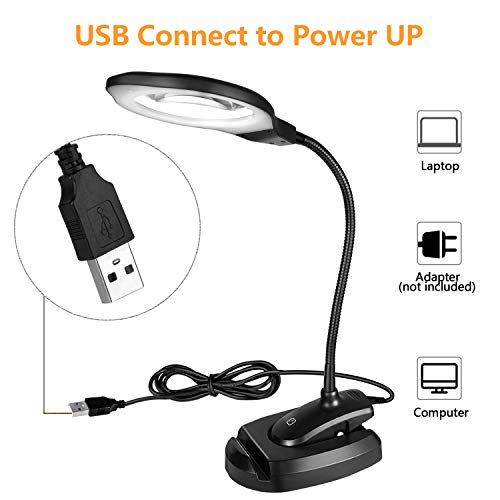 EletecPro - Lámpara con lupa (2 aumentos, 4 aumentos, 30 W, con luz diurna, pinza de maquillaje, lámpara de lupa con pie de pie, ideal para trabajos de precisión y lectura (negro)