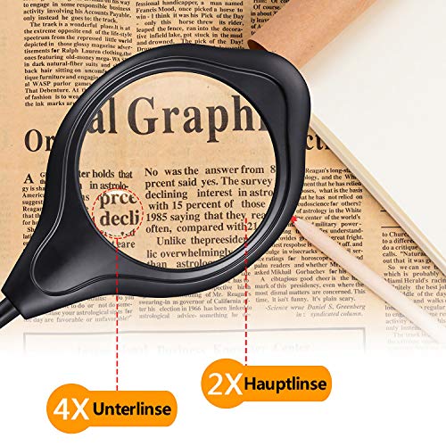 EletecPro - Lámpara con lupa (2 aumentos, 4 aumentos, 30 W, con luz diurna, pinza de maquillaje, lámpara de lupa con pie de pie, ideal para trabajos de precisión y lectura (negro)