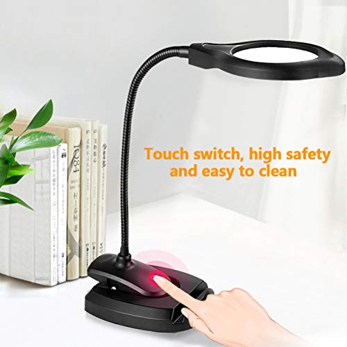 EletecPro - Lámpara con lupa (2 aumentos, 4 aumentos, 30 W, con luz diurna, pinza de maquillaje, lámpara de lupa con pie de pie, ideal para trabajos de precisión y lectura (negro)