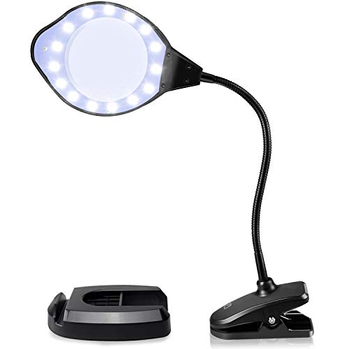 EletecPro - Lámpara con lupa (2 aumentos, 4 aumentos, 30 W, con luz diurna, pinza de maquillaje, lámpara de lupa con pie de pie, ideal para trabajos de precisión y lectura (negro)