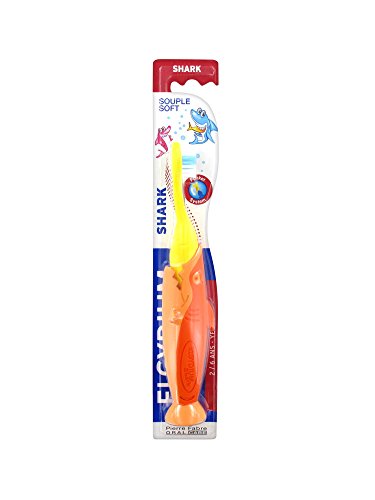 Elgydium tiburón 2 – 6 años cepillo de dientes suave, color naranja y amarillo