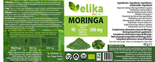 Elikafoods- Moringa Oleifera/ 90 Comprimidos de 500 Mg/Natural, Vegana y Sin Gluten.