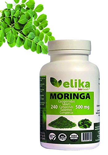 Elikafoods - Moringa oleífera bio, 240 comprimidos de 500 mg/orgánica pura en polvo, ecológica