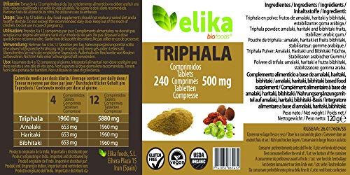 Elikafoods - Triphala del Himalaya, Ayurveda orgánico, 240 comprimidos, 500 mg