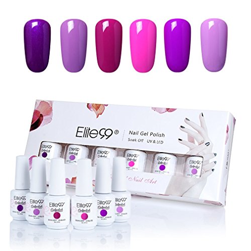 Elite99 6PCS Kit de Esmalte de Uñas de Gel UV LED Color Semipermanente Base Coat Top Coat Manicura y Pedicura 8ml - C007