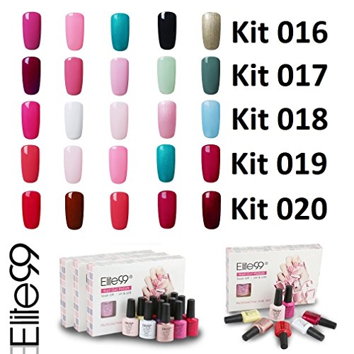 Elite99 Esmalte de Uñas Semipermanente Uñas de Gel UV LED Kit de Manicura 5pcs en Caja Pintauñas Soak off 7.3ml - Kit 003