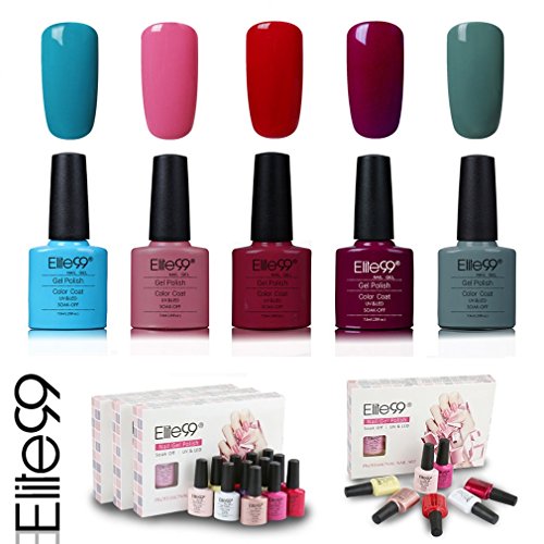 Elite99 Esmalte de Uñas Semipermanente Uñas de Gel UV LED Kit de Manicura 5pcs en Caja Pintauñas Soak off 7.3ml - Kit 003