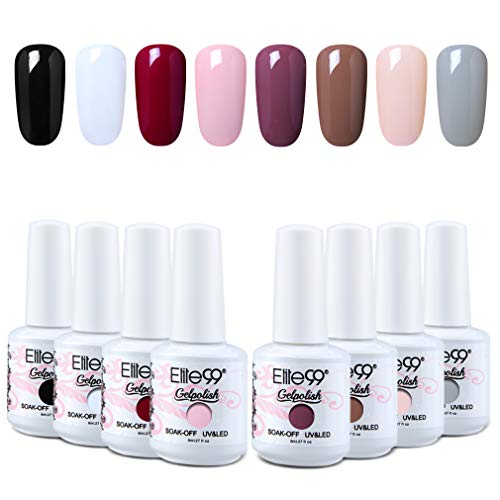 Elite99 Esmaltes Semipermanentes de Uñas en Gel UV LED, 8 Colores Kit de Esmaltes de Uñas de Color 005