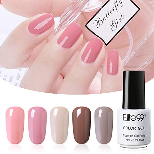 Elite99 Esmaltes Semipermanentes de Uñas en Gel UV LED, Selección de 5 Colores de Esmaltes de Uñas Soak off en Caja de Regalo 7ML 004