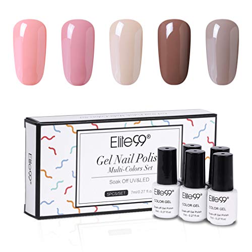 Elite99 Esmaltes Semipermanentes de Uñas en Gel UV LED, Selección de 5 Colores de Esmaltes de Uñas Soak off en Caja de Regalo 7ML 004