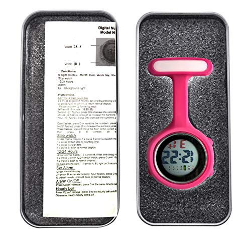 Ellemka Reloj de Enfermería Fob Pantalla Digital Movimiento de Cuarzo Correa de Suspensión de Silicona – JCM-330 Frambuesa Caja de Regalo