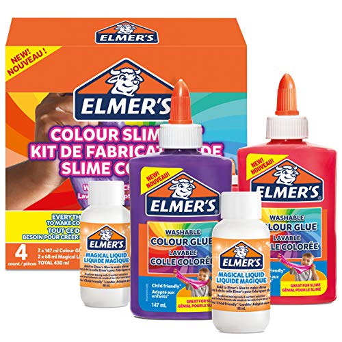 Elmer’s Kit Slime de Color Opaco, incluido pegamento de PVA colorido lavable, surtido de colores, con activador líquido mágico, 4 unidades