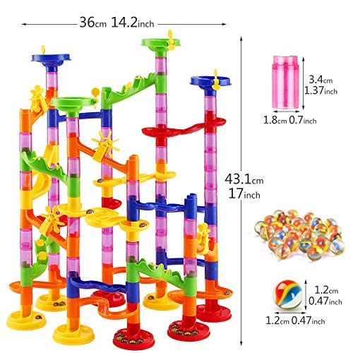 Elover Circuito de Canicas 105pcs Juguetes de Construcción Pista de Bolas Laberinto de Canicas Marble Run Juguetes para Niños