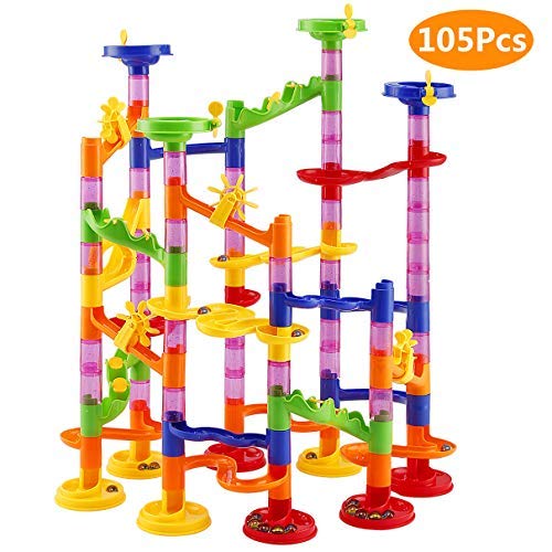 Elover Circuito de Canicas 105pcs Juguetes de Construcción Pista de Bolas Laberinto de Canicas Marble Run Juguetes para Niños
