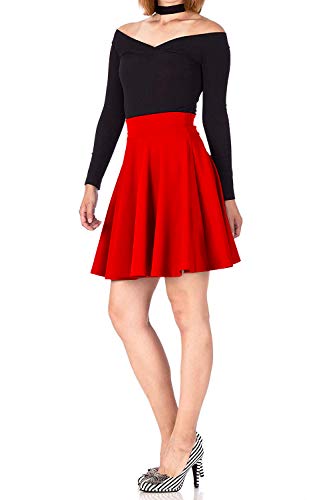 Emma & Giovanni - Corto Elástica Básica Falda - Mujer (36-38, Rojo)