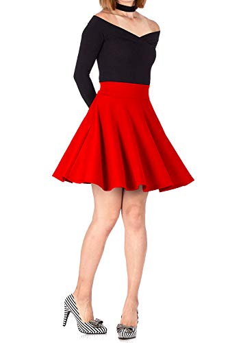 Emma & Giovanni - Corto Elástica Básica Falda - Mujer (36-38, Rojo)