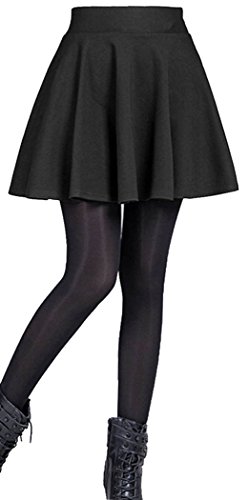 Emma & Giovanni - Mini Corto Elástica Plisada Básica Falda - Mujer (XL-XXL, Negro)