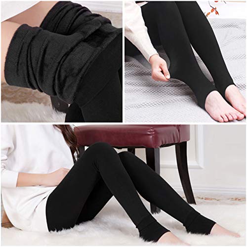 Emooqi Leggings Largas de Invierno para Mujer, Pack de 2 Leggings Cintura Alta, Leggings Térmicos Calientes con Forro Polar, Leggings Pantalones Mallas Elásticos
