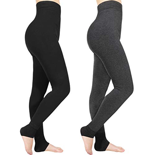Emooqi Leggings Largas de Invierno para Mujer, Pack de 2 Leggings Cintura Alta, Leggings Térmicos Calientes con Forro Polar, Leggings Pantalones Mallas Elásticos