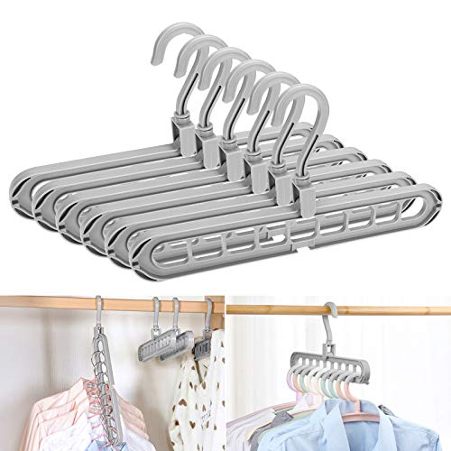 Emooqi Organizador mágico para Perchas, 6 Piezas Perchas Resistentes de plástico para Ahorrar Espacio, Percha Plegable Antideslizante giratoria de 360 ° con 9 Agujeros para Secado y Almacenamiento