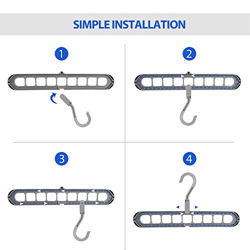 Emooqi Organizador mágico para Perchas, 6 Piezas Perchas Resistentes de plástico para Ahorrar Espacio, Percha Plegable Antideslizante giratoria de 360 ° con 9 Agujeros para Secado y Almacenamiento