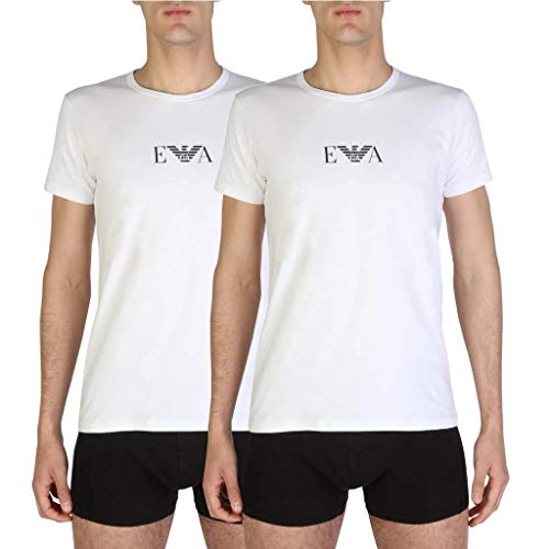 Emporio Armani Hombre 2 Pack camiseta de algodón stretch, Azul, Medium