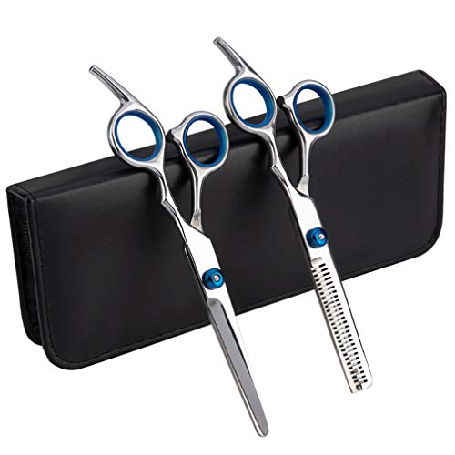 EMSMIL Tijera Peluqueria Candure Tijeras Peluquelo Profesional Acero Inoxidable Tijeras de Peluquería Kit con Tijeras de Entresacar Capa de Barbero Peine de Maquinilla de Afeitar Clips