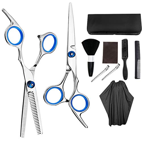 EMSMIL Tijera Peluqueria Candure Tijeras Peluquelo Profesional Acero Inoxidable Tijeras de Peluquería Kit con Tijeras de Entresacar Capa de Barbero Peine de Maquinilla de Afeitar Clips