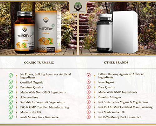 EN Curcuma en Capsulas | Curcuma con Jengibre y Pimienta Negra 1500mg | 180 Capsulas Veganas | Curcuma Organica Certificada por Soil Association | Turmeric Sin OGM, Gluten, Lacteos o Alergenos