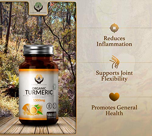 EN Curcuma en Capsulas | Curcuma con Jengibre y Pimienta Negra 1500mg | 180 Capsulas Veganas | Curcuma Organica Certificada por Soil Association | Turmeric Sin OGM, Gluten, Lacteos o Alergenos