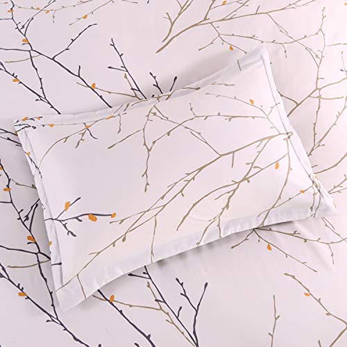 ENCOFT 3 Piezas Juego de Funda de Edredón 220x240cm + 2 Fundas de Almohada 50x75cm en 100% Poliéster Estampada Rama de árbol Ropa de Cama Suave Reversible Gris Beige