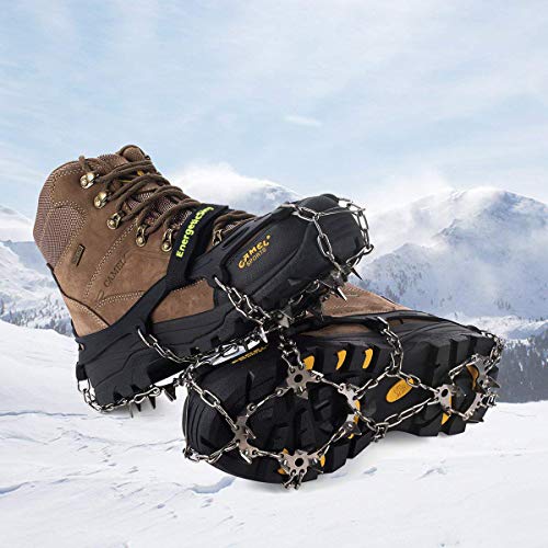 EnergeticSky 19 Dientes de Acero Inoxidable de Crampones Antideslizante Raquetas de Nieve,al Aire Libre de Esqui de Senderismo en Tipos Variedad de Terreno - by (L, Negro)