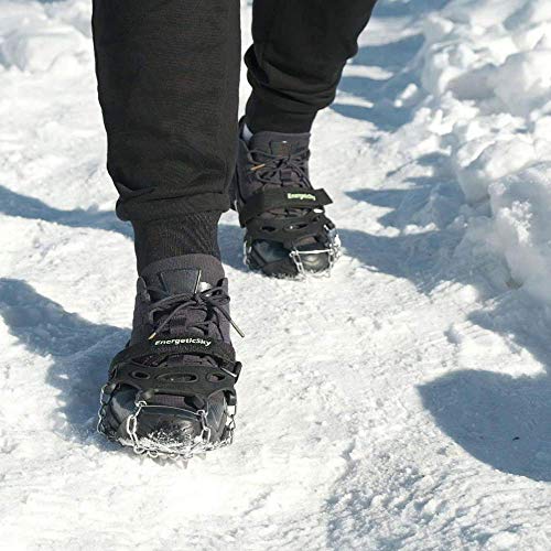 EnergeticSky 19 Dientes de Acero Inoxidable de Crampones Antideslizante Raquetas de Nieve,al Aire Libre de Esqui de Senderismo en Tipos Variedad de Terreno - by (L, Negro)